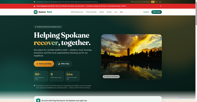 Security scan screenshot of http://spokanerelief.com/