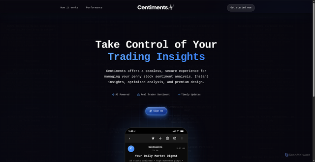 Security scan screenshot of https://centiments.ai/