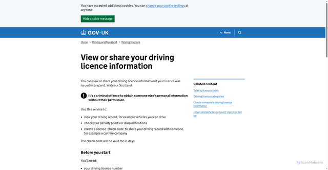 Security scan screenshot of https://www.viewdrivingrecord.service.gov.uk