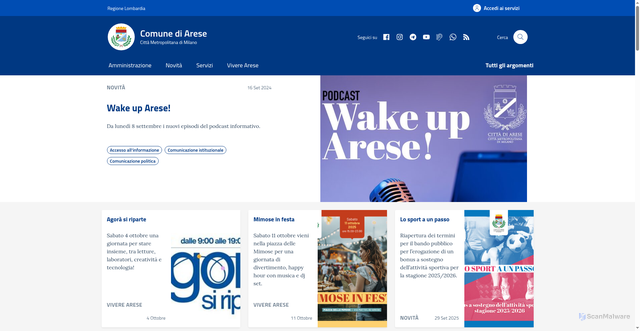 Security scan screenshot of https://comune.arese.mi.it/