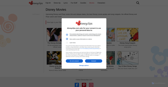 Security scan screenshot of https://www.disneyclips.com/movies/