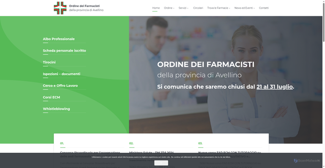 Security scan screenshot of https://www.ordinefarmacistiavellino.it/