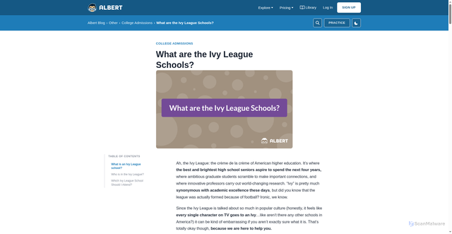 Security scan screenshot of https://www.albert.io/blog/what-are-ivy-league-schools/