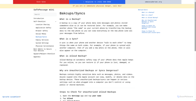 Security scan screenshot of https://safepassage-wiki.pages.dev/iphone/self-checklist/3.5-identifying-unauthorized-backups/