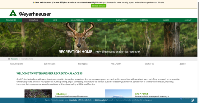 Security scan screenshot of https://recreation.weyerhaeuser.com/