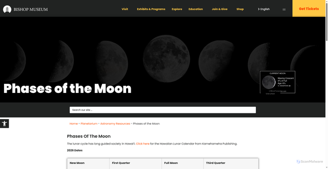 Security scan screenshot of https://www.bishopmuseum.org/planetarium/astronomy-resources/phases-of-the-moon/