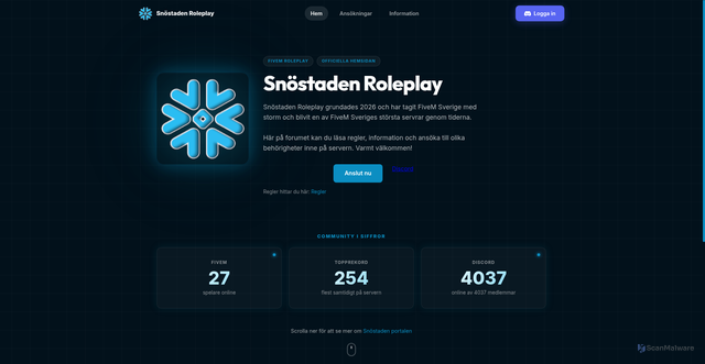 Security scan screenshot of https://snostadenroleplay.se