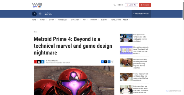 Security scan screenshot of https://www.wvia.org/news/2025-12-02/metroid-prime-4-beyond-is-a-technical-marvel-and-game-design-nightmare