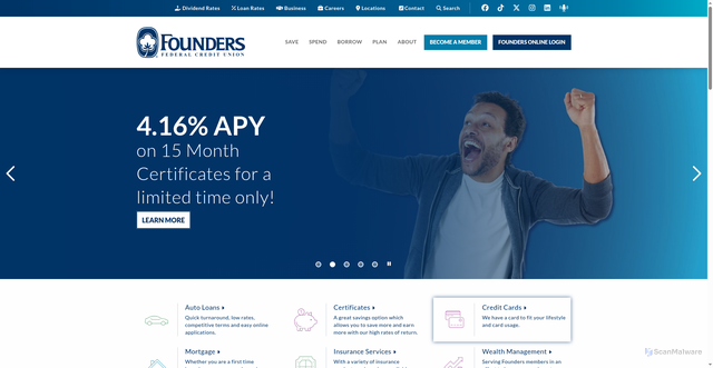 Security scan screenshot of https://www.foundersfcu.com