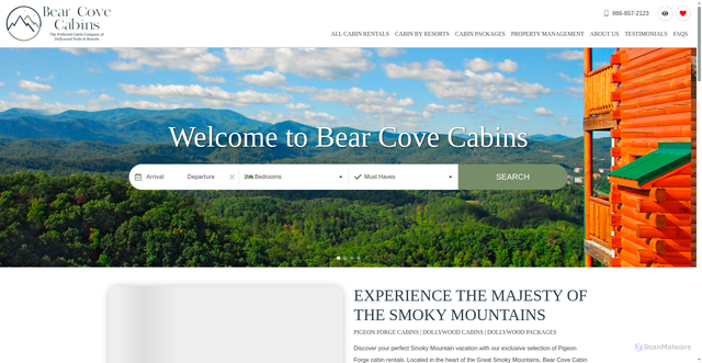 Security scan screenshot of https://www.bearcovecabins.com/