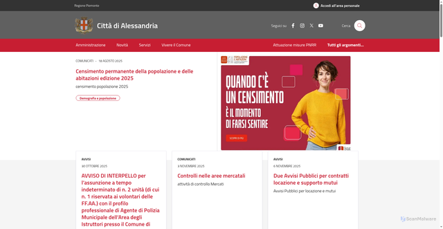 Security scan screenshot of https://www.comune.alessandria.it/