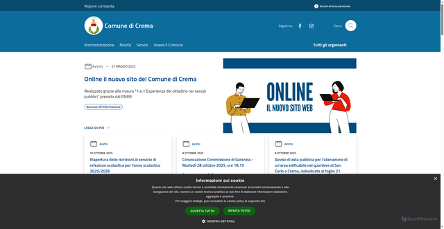 Security scan screenshot of https://www.comune.crema.cr.it/it