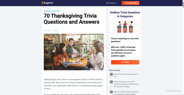 Security scan screenshot of https://www.brightful.me/blog/thanksgiving-trivia/