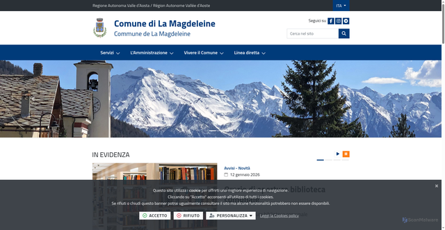 Security scan screenshot of https://www.comune.la-magdeleine.ao.it/it-it/home