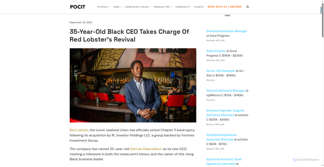 Security scan screenshot of https://peopleofcolorintech.com/articles/35-year-old-black-ceo-takes-charge-of-red-lobsters-revival/
