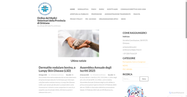 Security scan screenshot of https://www.ordineveterinarioristano.it/