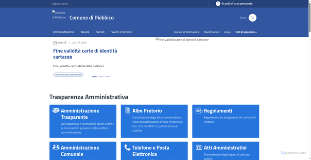 Security scan screenshot of https://comune.piobbico.pu.it/