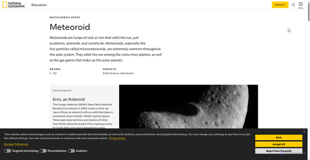 Security scan screenshot of https://education.nationalgeographic.org/resource/meteoroid/