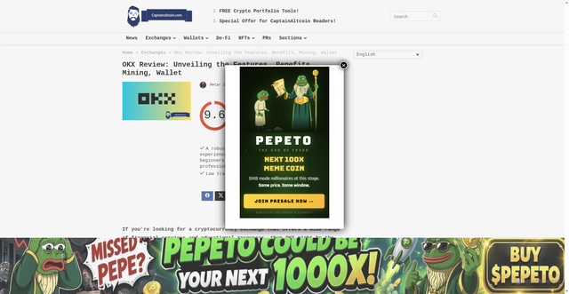 Security scan screenshot of https://captainaltcoin.com/okx-review/