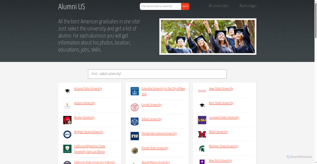 Security scan screenshot of https://alumnius.net