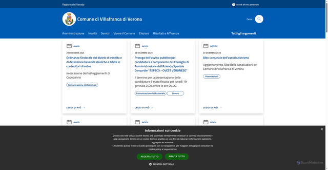 Security scan screenshot of https://www.comune.villafranca.vr.it/it