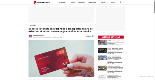 Security scan screenshot of https://madridinforma.eldiario.es/di-adios-la-tarjeta-roja-del-abono-transporte-dejara-de-existir-en-el-mismo-momento-que-realices-este-tramite/