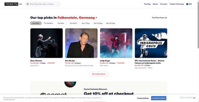 Security scan screenshot of https://www.tickets.com/