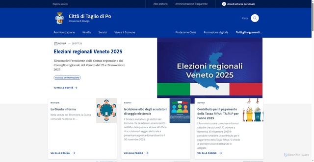 Security scan screenshot of https://www.comune.tagliodipo.ro.it/