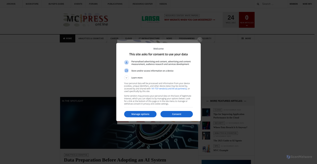 Security scan screenshot of https://www.mcpressonline.com