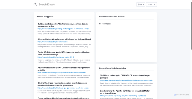 Security scan screenshot of https://search.elastic.co