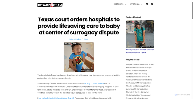 Security scan screenshot of https://rosary.team/texas-court-orders-hospitals-to-provide-lifesaving-care-to-baby-at-center-of-surrogacy-dispute/