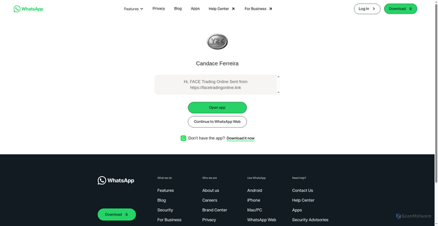 Security scan screenshot of https://facetradingonline.link/whatsapp