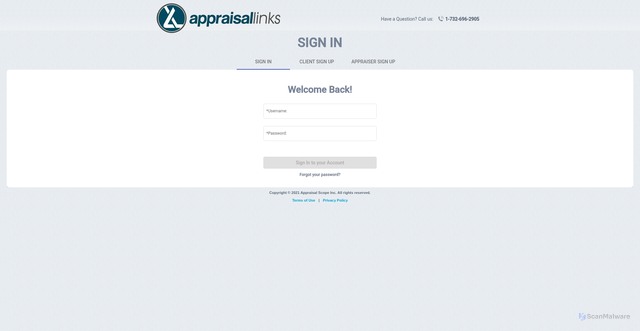 Security scan screenshot of appraisallinks.appraisalscope.com
