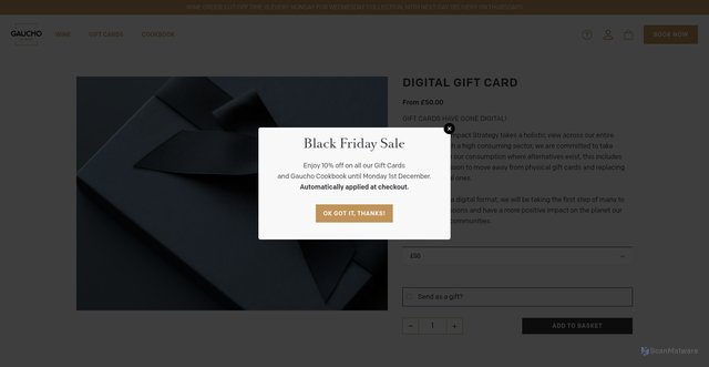 Security scan screenshot of https://athome.gauchorestaurants.com/product/gift-card/