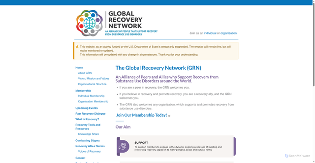 Security scan screenshot of https://globalrecoverynetwork.org