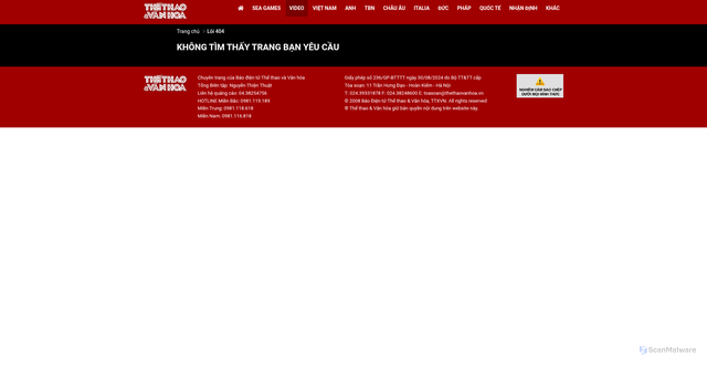 Security scan screenshot of https://yeuthethao.thethaovanhoa.vn/ket-qua-tran-dau/los-angeles-fc-vs-queretaro-fc-326504.html