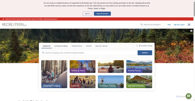 Security scan screenshot of https://www.recreation.gov/