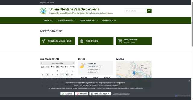 Security scan screenshot of https://www.unionemontanavalliorcoesoana.it/it-it/home