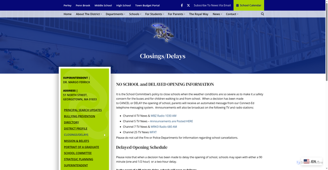 Security scan screenshot of https://georgetown.k12.ma.us/closings-delays/