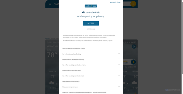 Security scan screenshot of https://www.weatherandradar.com/weather/miami/1745115