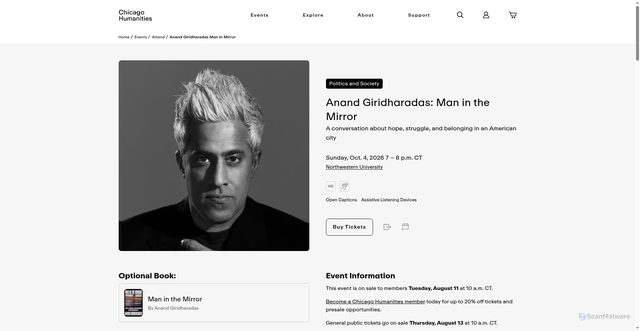 Security scan screenshot of https://www.chicagohumanities.org/events/attend/anand-giridharadas-man-in-mirror/