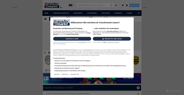 Security scan screenshot of https://www.transfermarkt.de/spielbericht/index/spielbericht/4746302