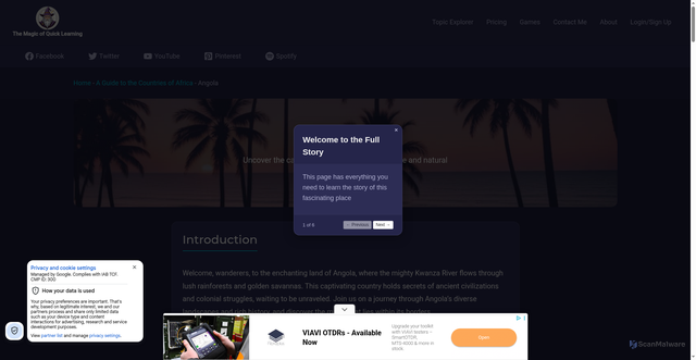 Security scan screenshot of https://memorywizards.com/african-countries/angola/