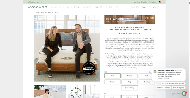Security scan screenshot of https://www.avocadogreenmattress.com/products/green-natural-organic-mattress?srsltid=AU7gw4Ul3i6UT7rbWXypvKagu-S36R-m2RKbPf9f4fyD4-yzLLJs2V8-