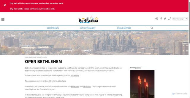 Security scan screenshot of https://www.bethlehem-pa.gov/Quicklinks/Open-Bethlehem