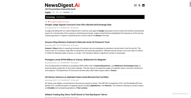 Security scan screenshot of https://www.newsdigest.ai/