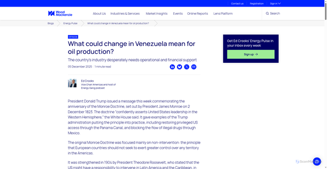 Security scan screenshot of https://www.woodmac.com/blogs/energy-pulse/what-could-change-in-venezuela-mean-for-oil-production/