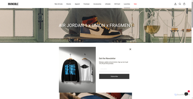 Security scan screenshot of https://www.invincible.id/blogs/launches-1/air-jordan-1-x-union-x-fragment?srsltid=AfmBOooI1iUKQinTATWXbJ8KIY6Hy2zzpHOJYyBsvt1mpOvHDSADqPbM