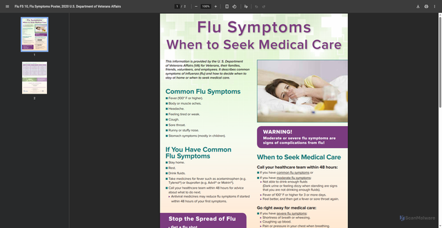 Security scan screenshot of https://www.prevention.va.gov/docs/flu/fs10-flu-factsheet.pdf