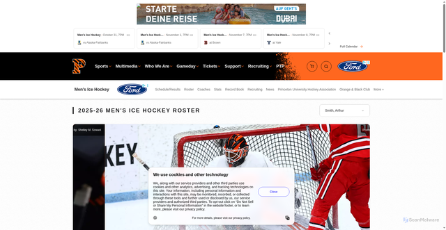 Security scan screenshot of https://goprincetontigers.com/sports/mens-ice-hockey/roster/arthur-smith/22159